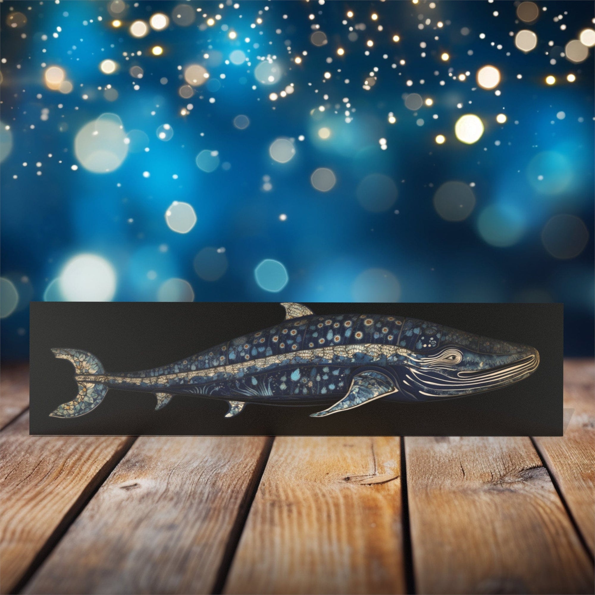 Peeping Tom's Cottage Custom Printed Tile 16 x 4 inches Majestic Oceanic Elegance - Ornate Blue Whale Artistic Ceramic Tile for Sophisticated Wall Deco