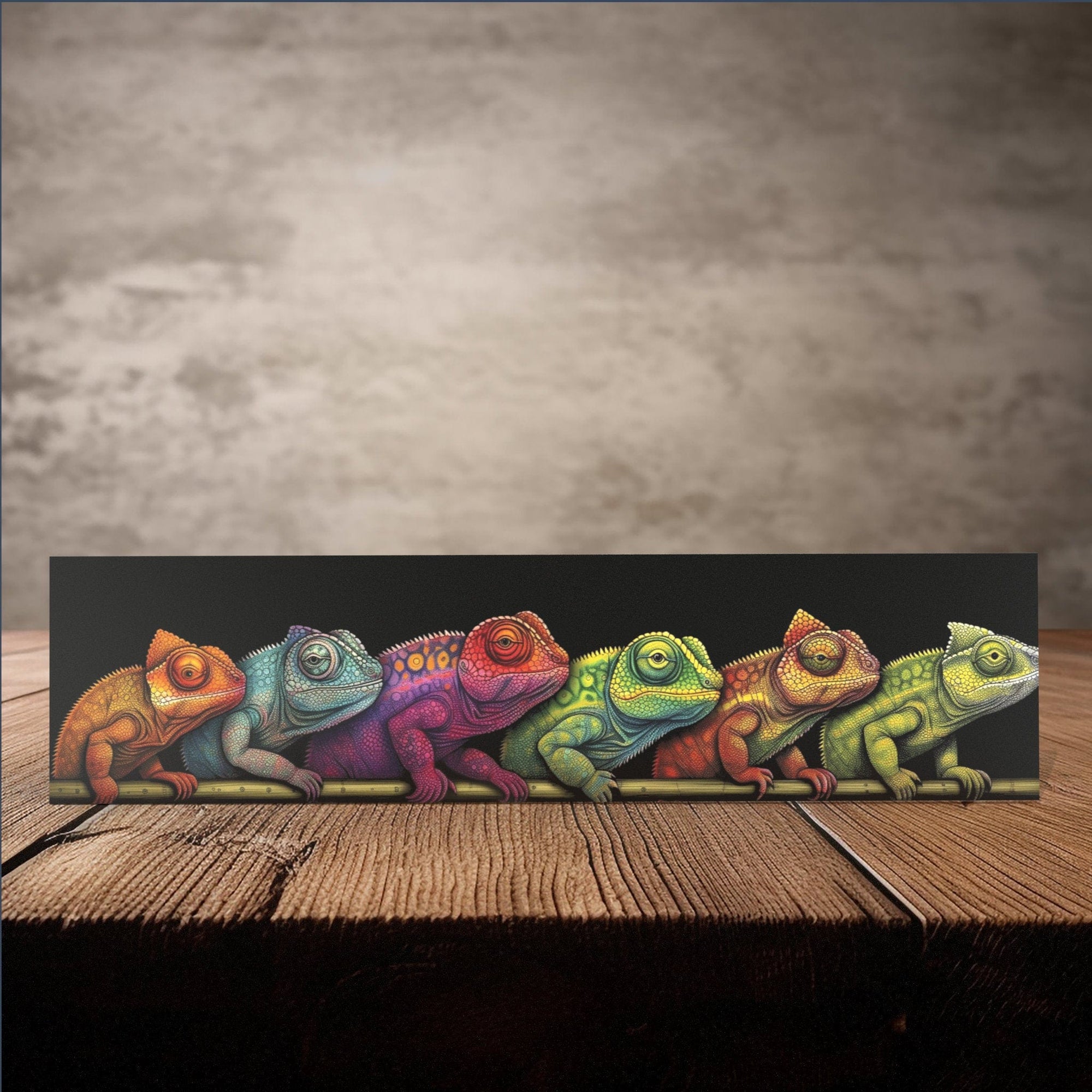 Peeping Tom's Cottage Custom Printed Tile 16 x 4 inches Vibrant Chameleon Parade: Handcrafted Artistic Tile for Exotic and Colorful Home Decor