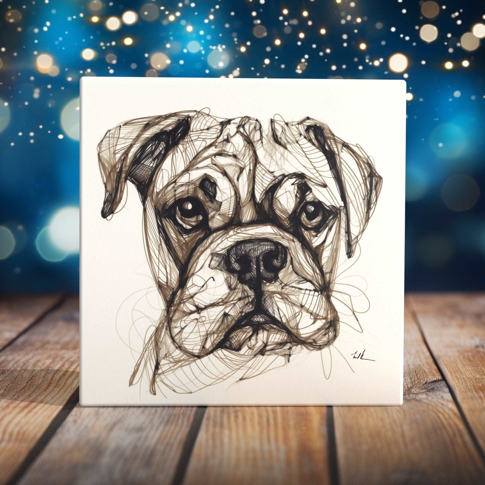 Peeping Tom's Cottage Custom Printed Tile Abstract Boxer Sketch Art Tile - Contemporary Hand-Drawn Dog Portrait for Modern Home Decor