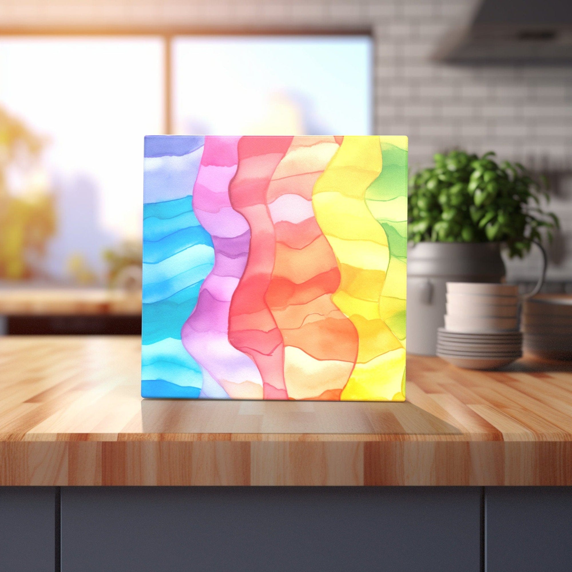 Peeping Tom's Cottage Custom Printed Tile Abstract Color Waves: Handcrafted Watercolor Art Tile for Contemporary and Vibrant Home Decor