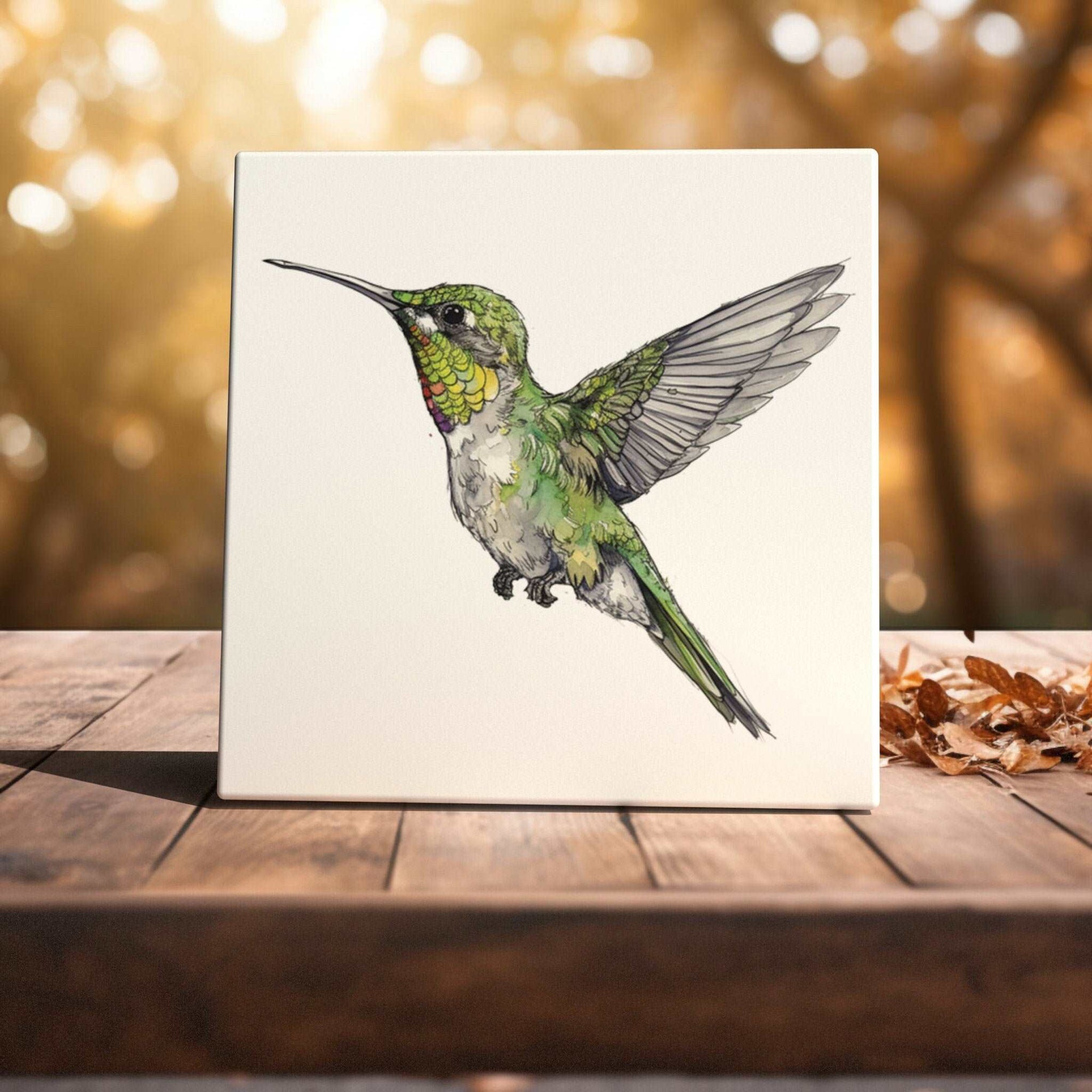 Peeping Tom's Cottage Custom Printed Tile Aerial Grace - Watercolor Hummingbird Art Tile for Vibrant Home Decor