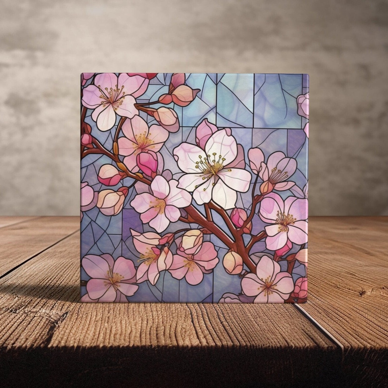 Peeping Tom's Cottage Custom Printed Tile Blossoming Elegance: Handcrafted Dogwood Flower Art Tile - Stained Glass Style Wall Decor