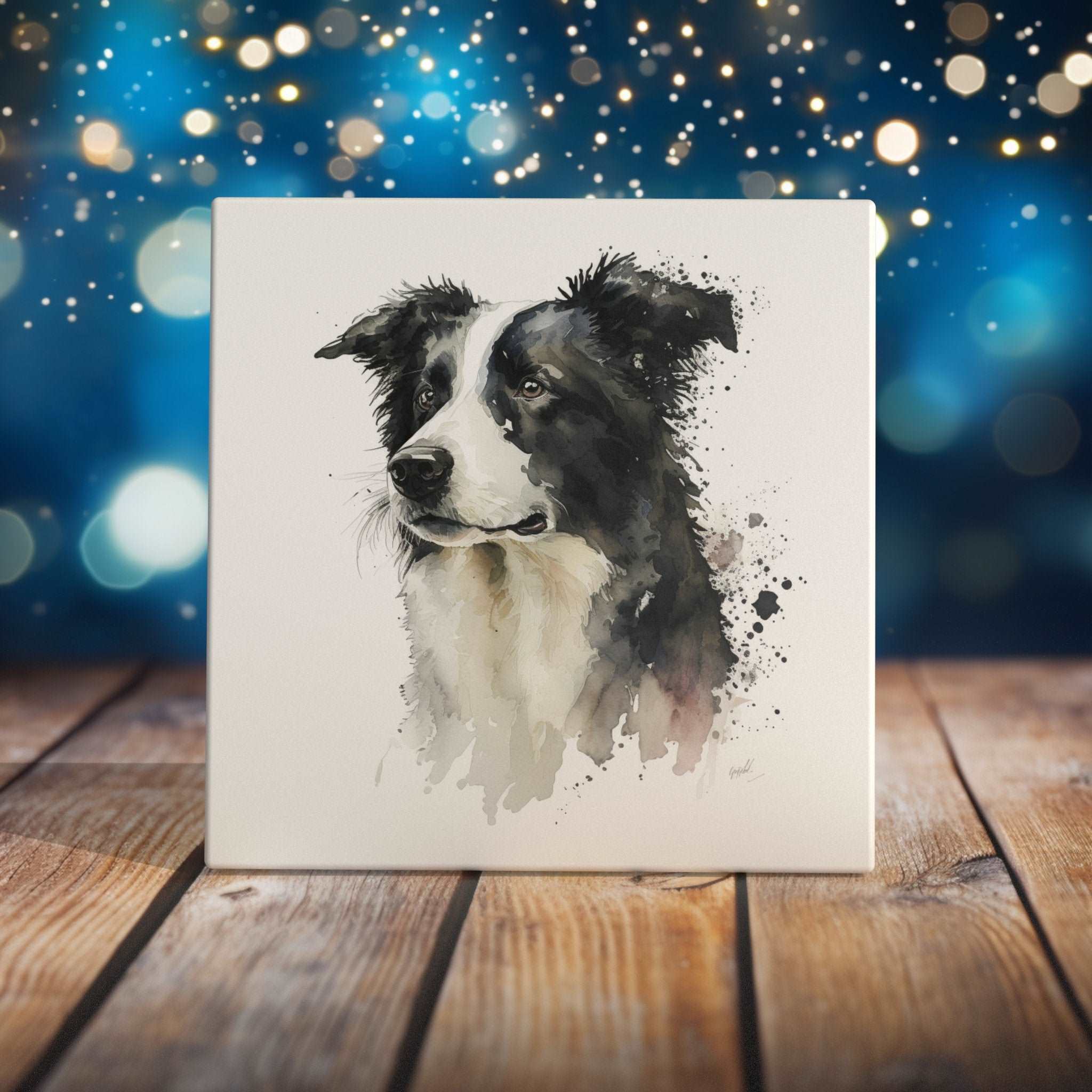 Border Collie Elegance Art Tile - Handcrafted Watercolor Dog