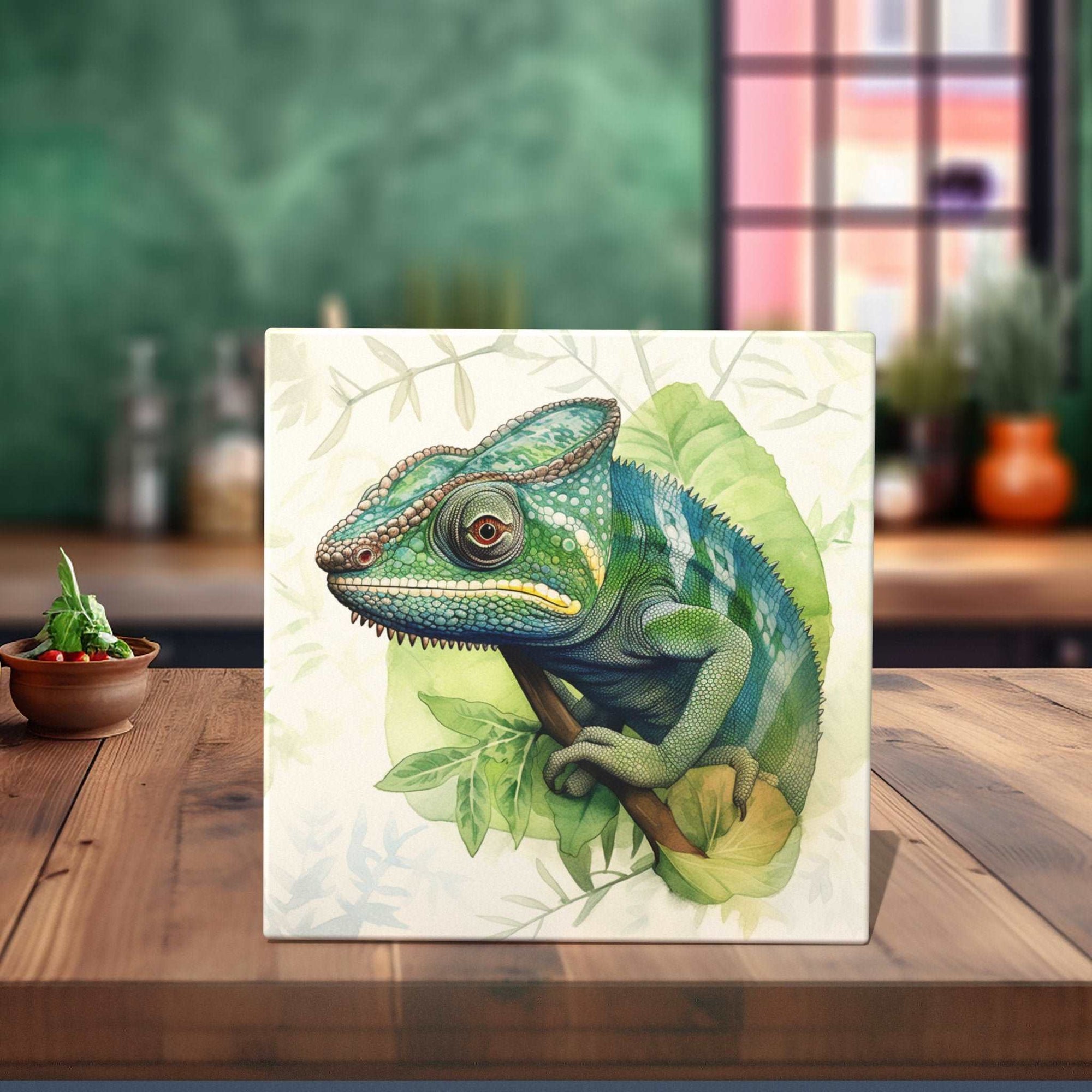 Peeping Tom's Cottage Custom Printed Tile Camouflaged Chameleon Decor Tile - Statement Piece for a Nature Lover’s Home