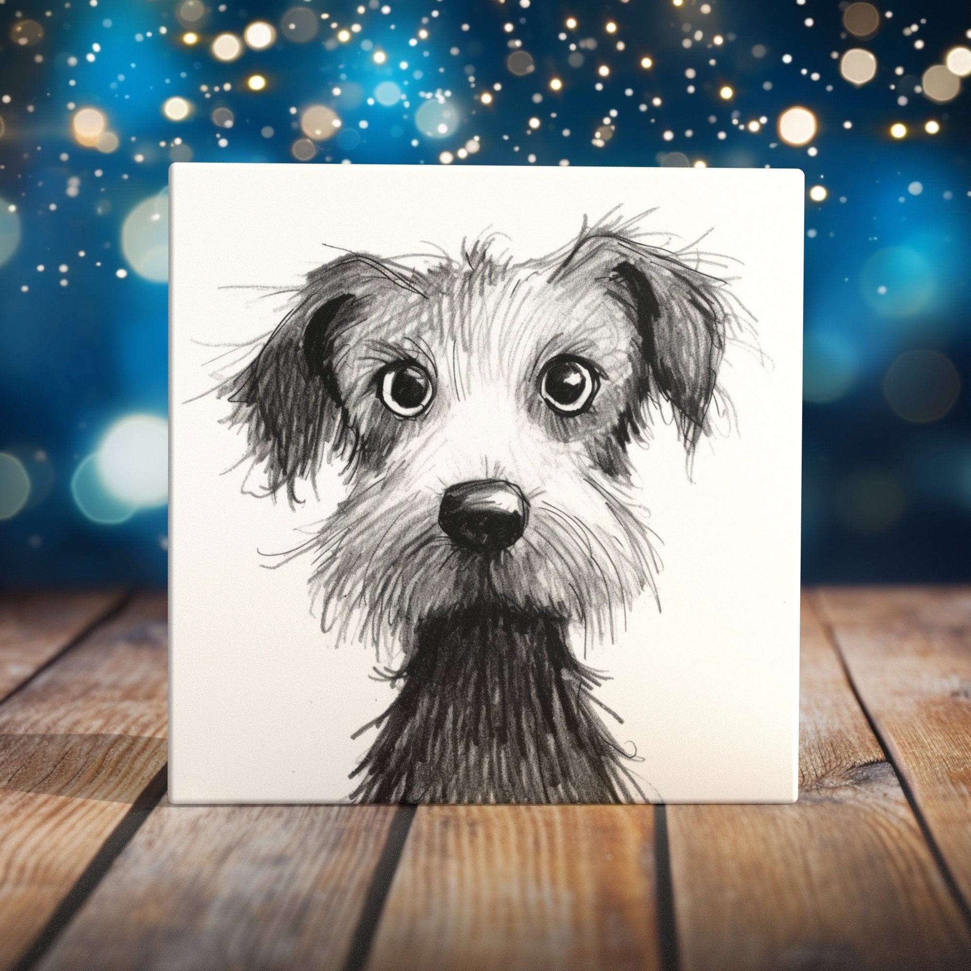 Peeping Tom's Cottage Custom Printed Tile Charcoal Whimsy - Sketch-Style Canine Portrait Ceramic Tile for Charming Home Decor