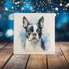 Peeping Tom's Cottage Custom Printed Tile Charming Boston Terrier Art Tile - Hand-Crafted Watercolor Dog Portrait for Modern Home Decor