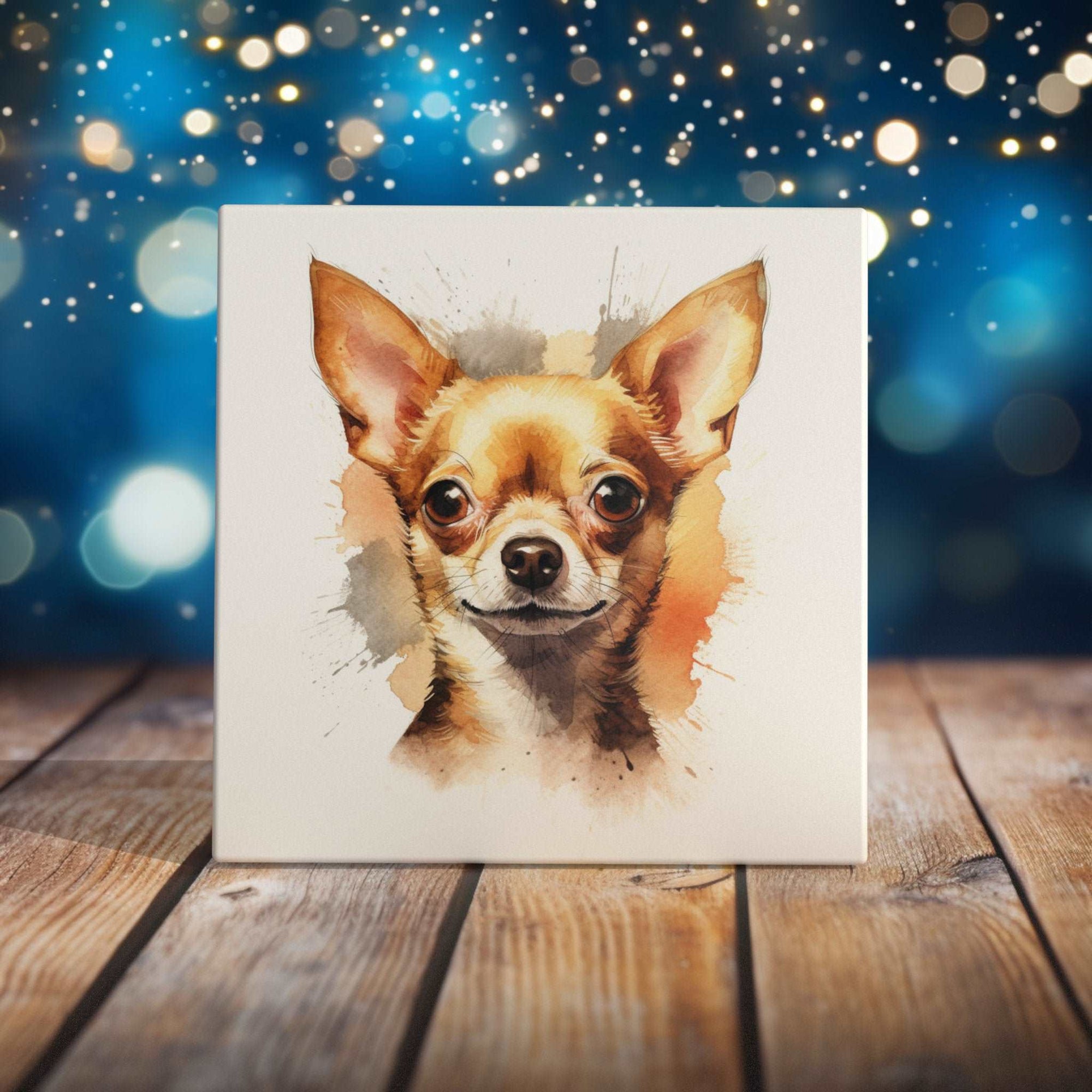 Peeping Tom's Cottage Custom Printed Tile Charming Chihuahua Gaze Art Tile - Vibrant Hand-Crafted Watercolor Portrait for Playful Home Decor