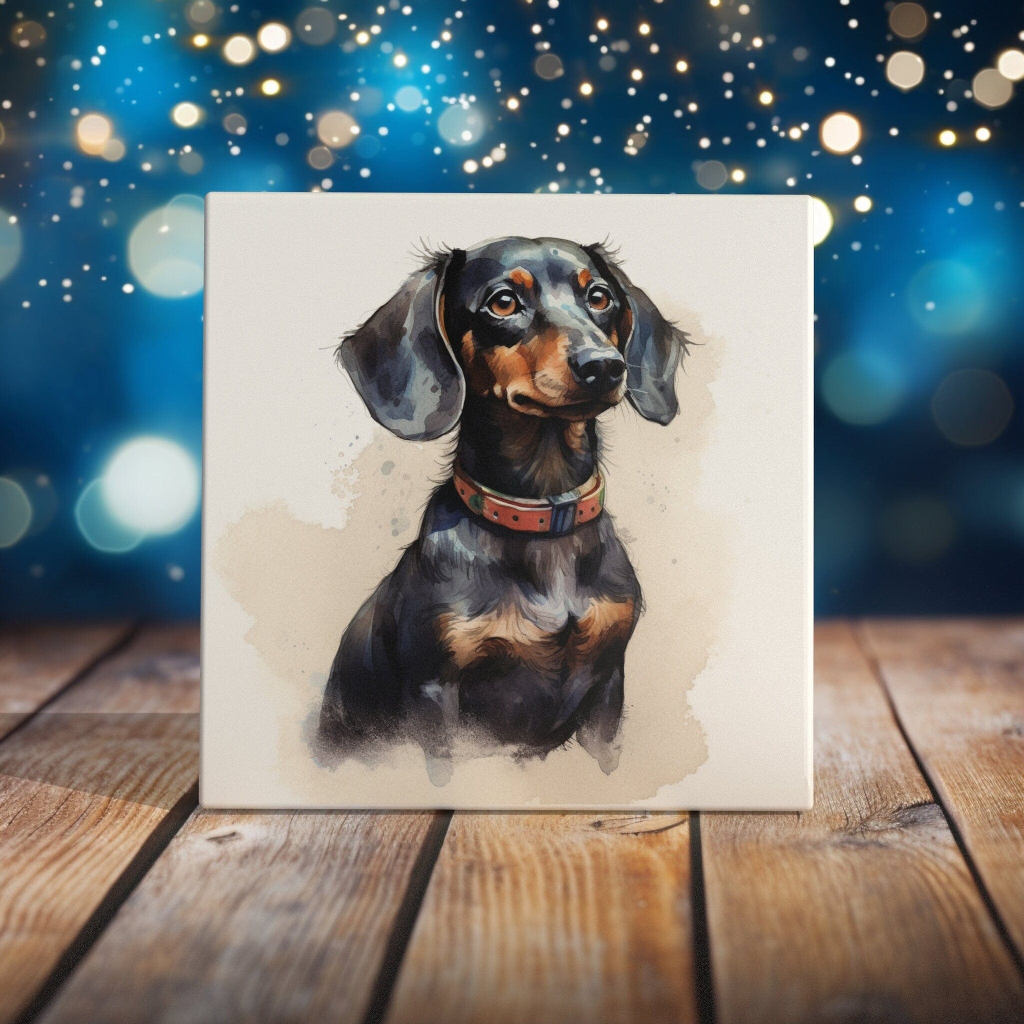 Peeping Tom's Cottage Custom Printed Tile Charming Dachshund Art Tile - Expressive Watercolor Dog Portrait for Whimsical Home Decor