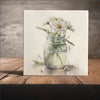 Peeping Tom's Cottage Custom Printed Tile Charming Daisy Bouquet in Mason Jar - Hand-Painted Ceramic Tile - Rustic Home Decor Wall Art