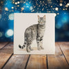 Peeping Tom's Cottage Custom Printed Tile Charming Tabby Cat Portrait Tile - Fine Art Watercolor Home Decor for Grey Cat Lovers