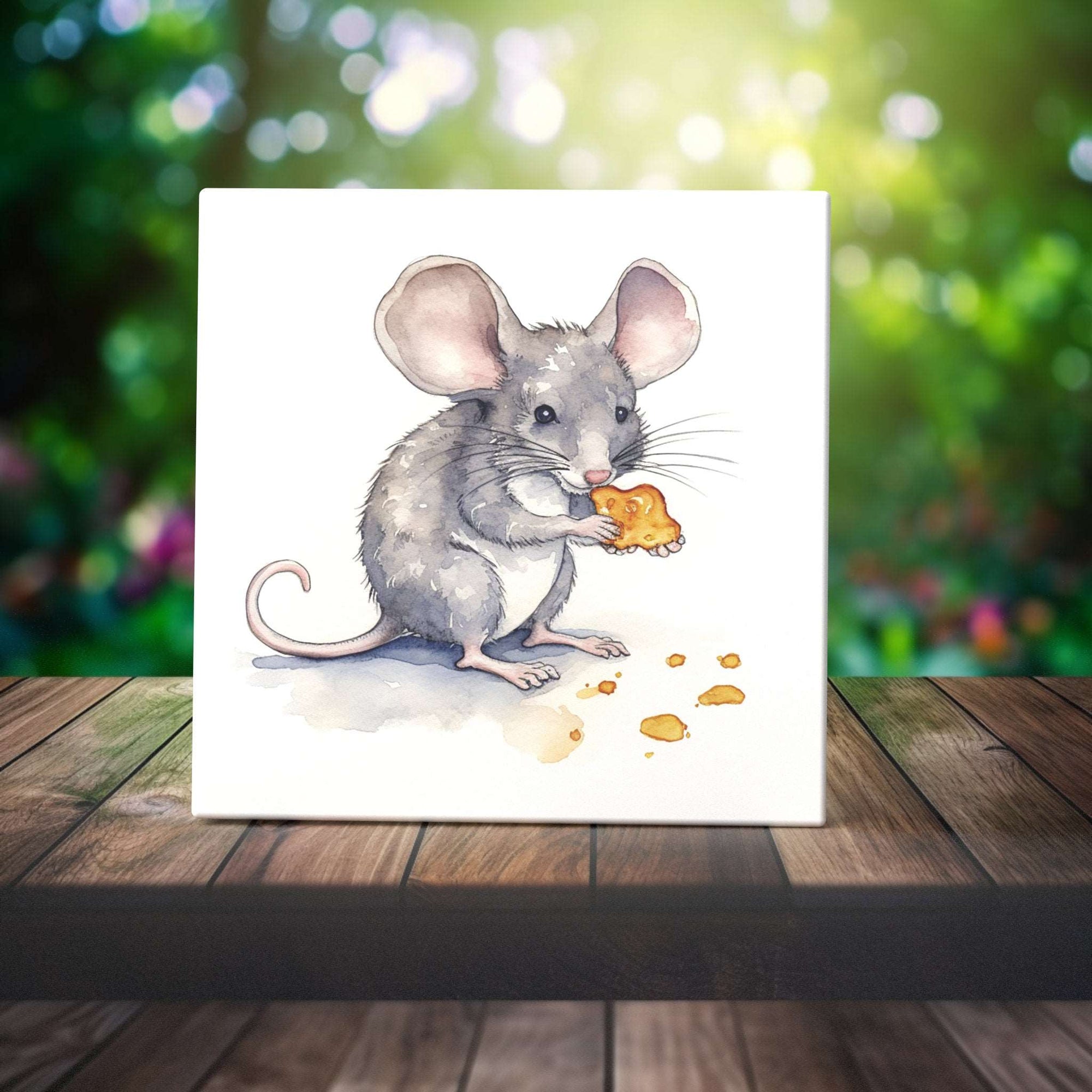 Peeping Tom's Cottage Custom Printed Tile Cheerful Mouse with Cheese Ceramic Tile - Whimsical Art