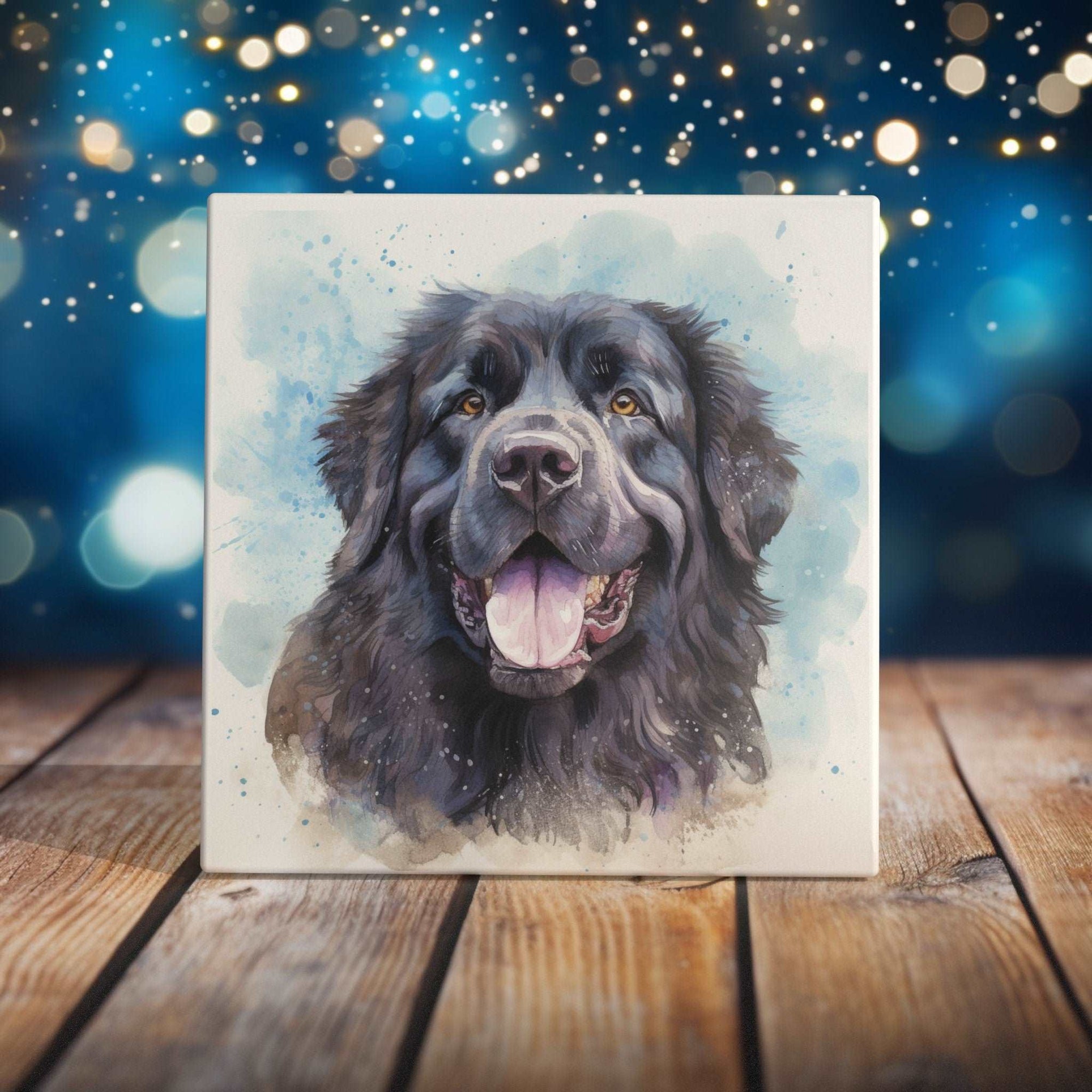 Peeping Tom's Cottage Custom Printed Tile Cheerful Newfoundland Dog Watercolor Art Tile - Gentle Giant Canine Decor for Home