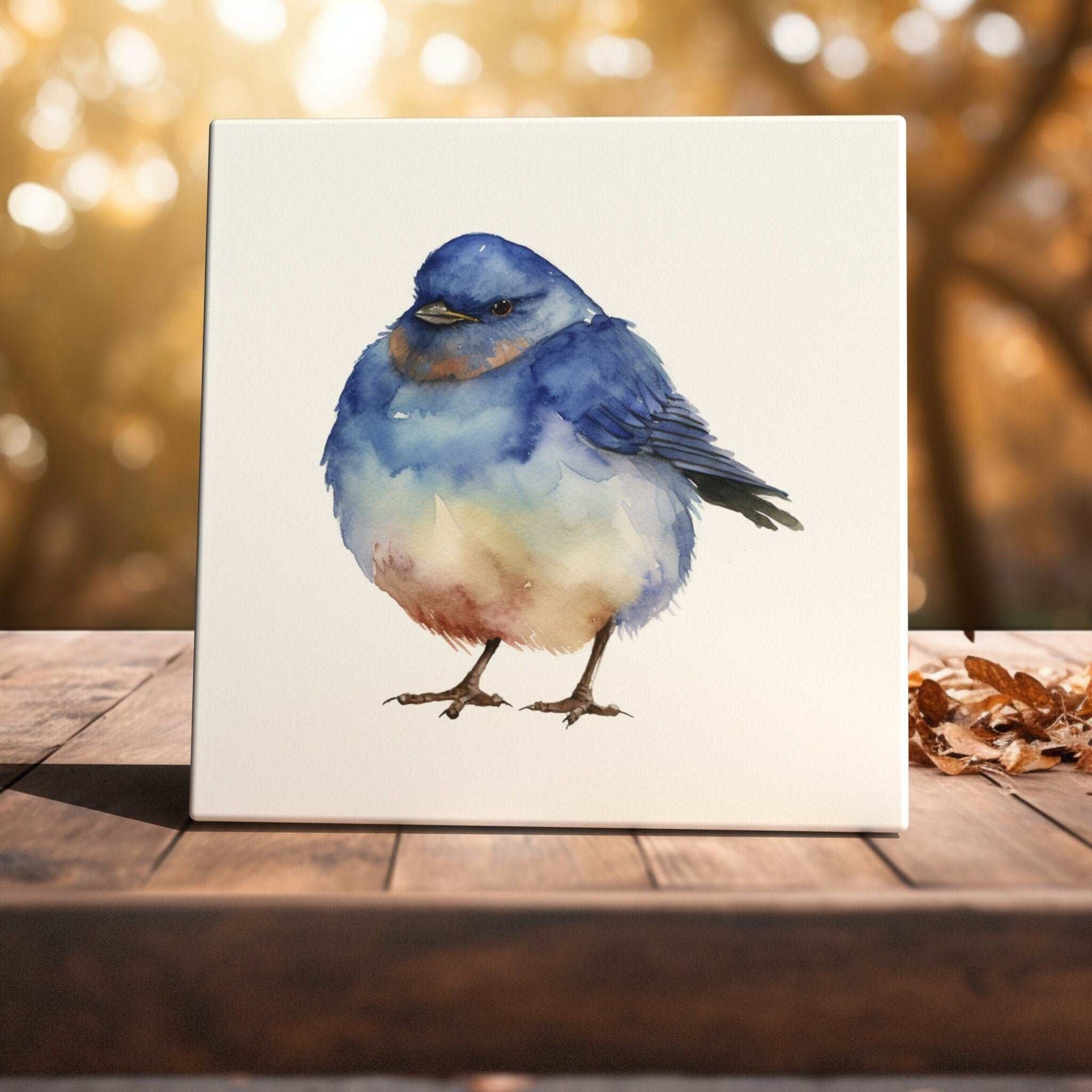 Peeping Tom's Cottage Custom Printed Tile Chubby Bluebird Charm - Watercolor Art Tile for Nature Lovers' Home Decor
