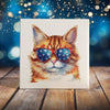 Peeping Tom's Cottage Custom Printed Tile Cool Cat in Sunglasses Watercolor Art Tile - Patriotic Feline Home Decor for Cat Lovers