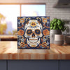 Peeping Tom's Cottage Custom Printed Tile Day of the Dead Calavera: Hand-Painted Ceramic Tile with Orange Florals for Home Decoration