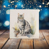 Peeping Tom's Cottage Custom Printed Tile Elegant Grey Tabby Cat Watercolor Art Tile - Handcrafted Decorative Wall Piece for Cat Aficionados