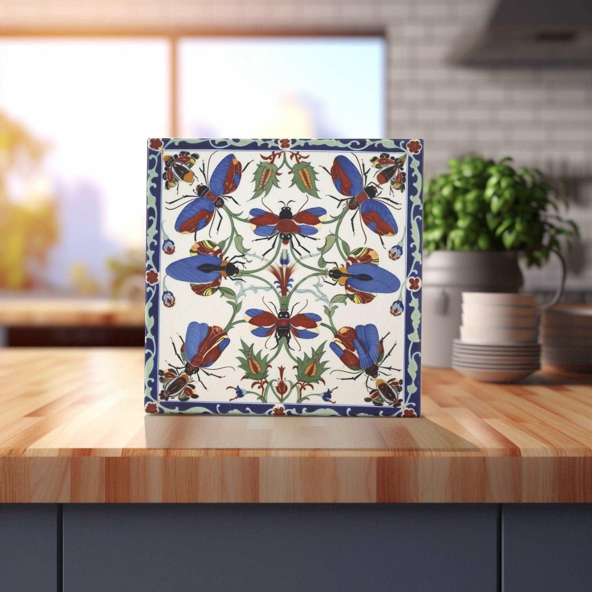 Peeping Tom's Cottage Custom Printed Tile Enchanted Garden Beetle Ceramic Tile - Nature-Inspired Decorative Art