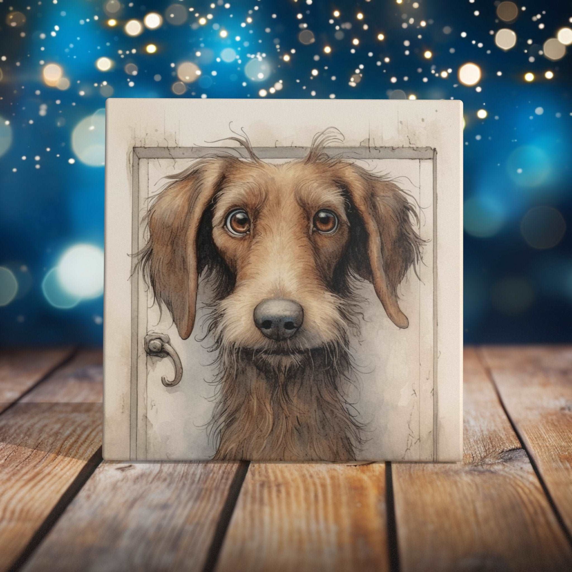 Peeping Tom's Cottage Custom Printed Tile Expressive Wirehaired Dog Watercolor Art Tile - Rustic Canine Decor for Home and Pet Lovers