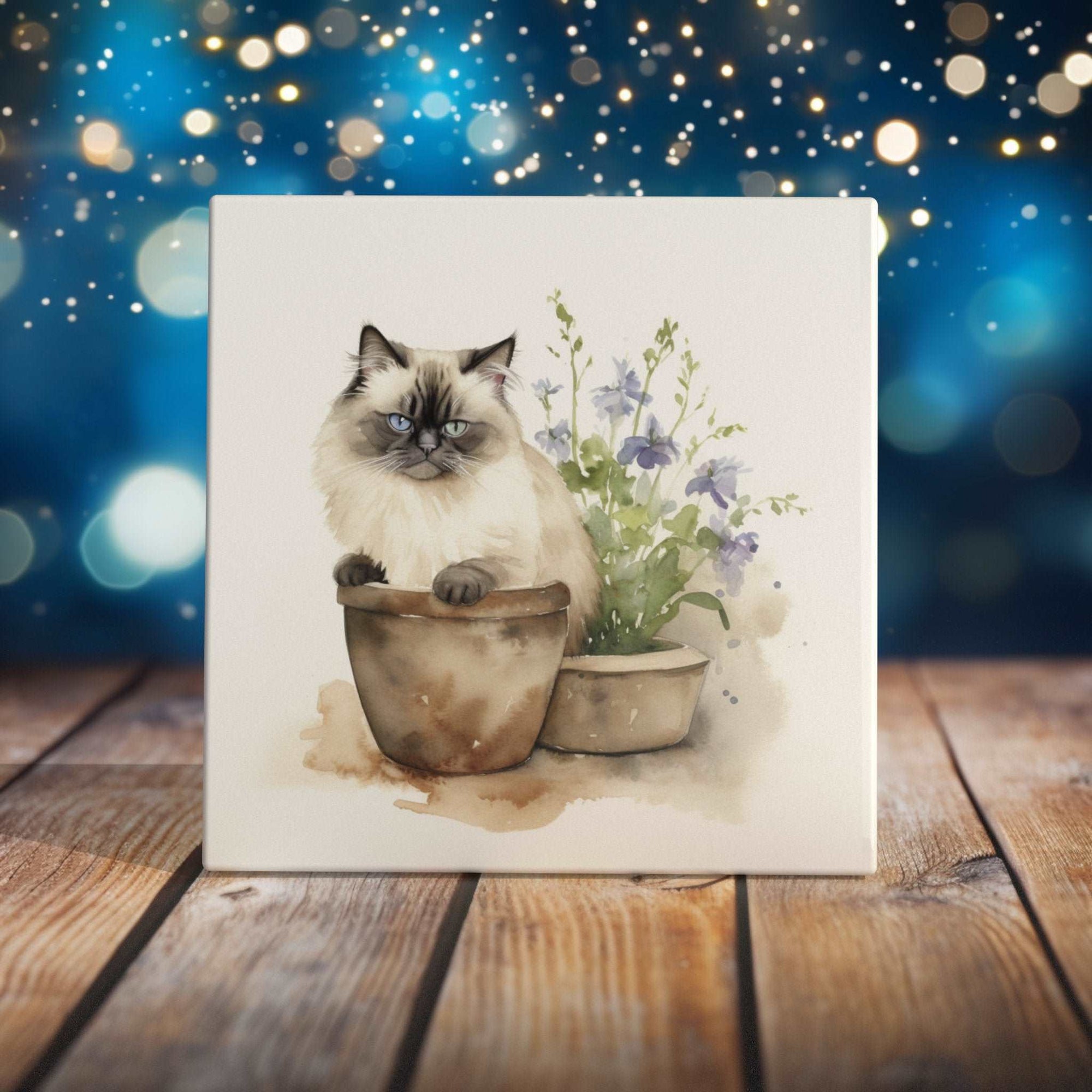 Peeping Tom's Cottage Custom Printed Tile Exquisite Handcrafted Persian Cat Art Tile - Elegant Home Decor Ceramic Piece