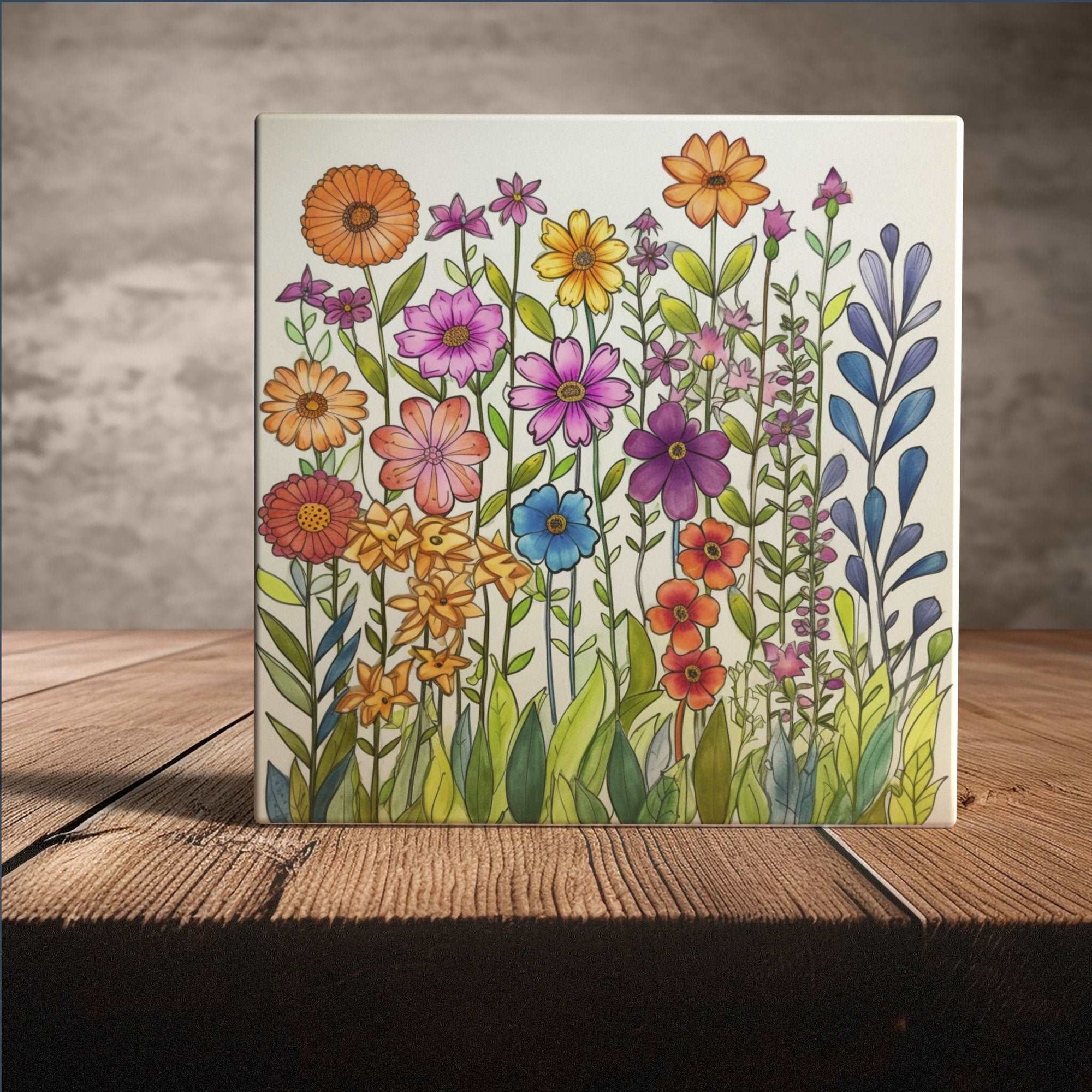 Peeping Tom's Cottage Custom Printed Tile Garden Splendor - Colorful Floral Bouquet Artistic Ceramic Tile for Elegant Decor