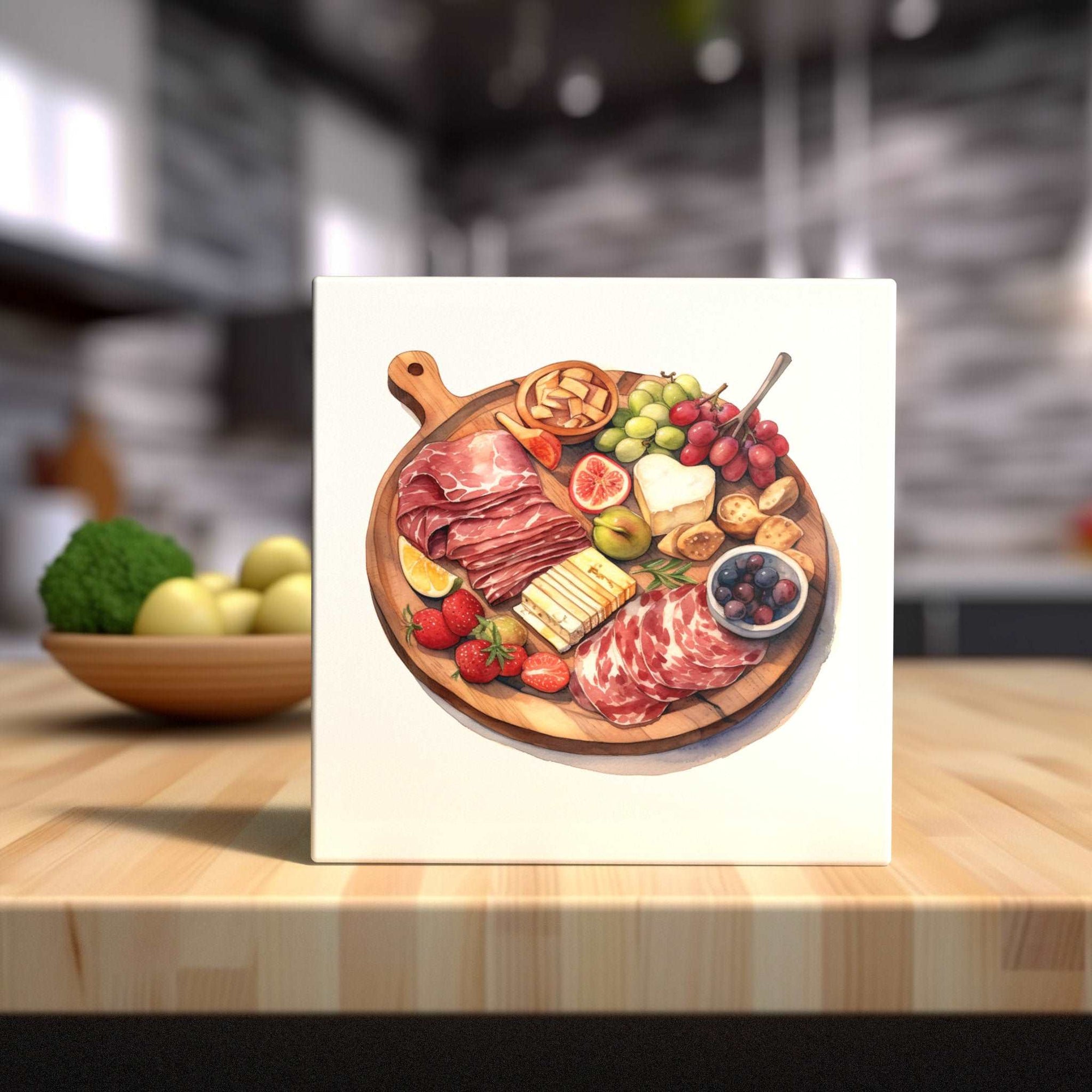 Peeping Tom's Cottage Custom Printed Tile Gourmet Charcuterie Watercolor Tile - Epicurean Kitchen Art