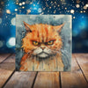 Peeping Tom's Cottage Custom Printed Tile Grumpy Orange Cat Watercolor Art Tile - Humorous and Expressive Decor for Cat Lovers