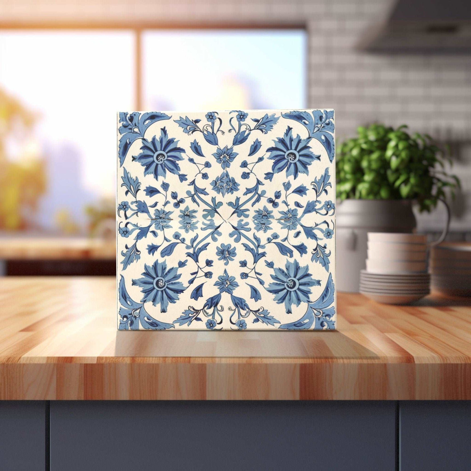 Peeping Tom's Cottage Custom Printed Tile Heritage Blue Floral Pattern Tile - Luxurious Embellishment