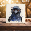 Peeping Tom's Cottage Custom Printed Tile Intellectual Inquiry - Crow with Glasses Watercolor Art Tile for Whimsical Wall Decor