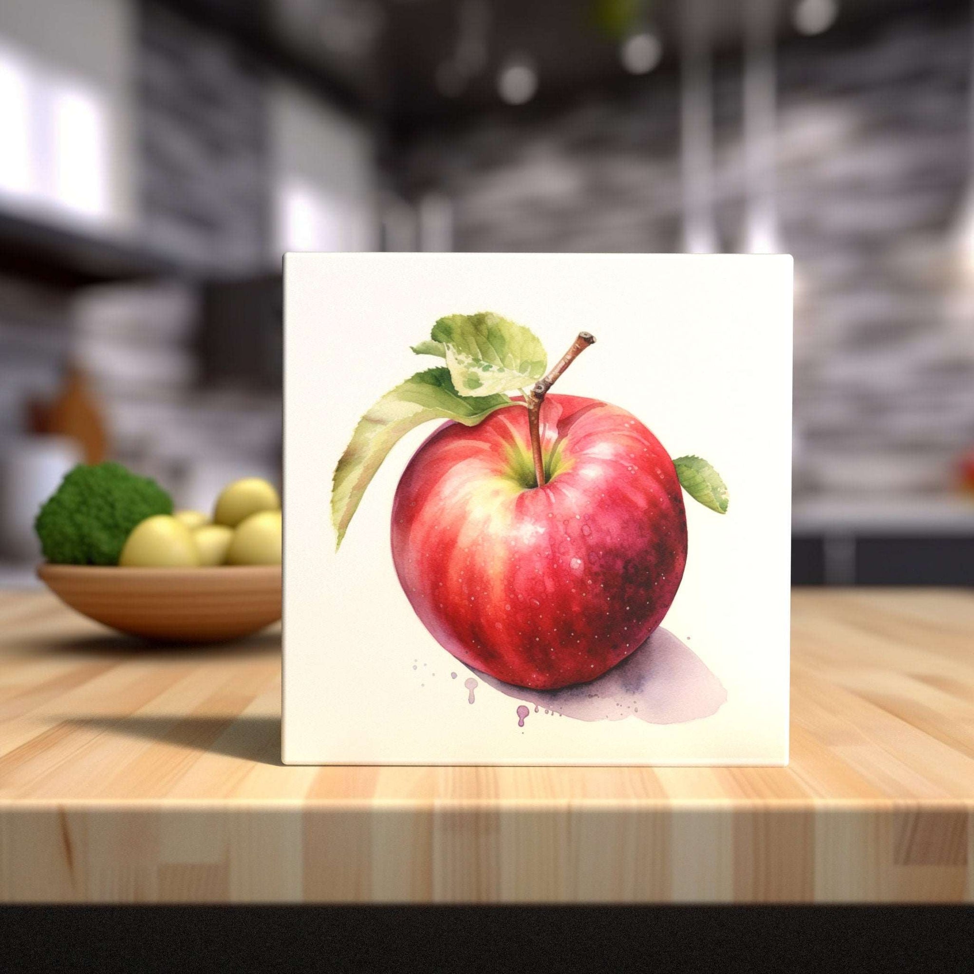 Peeping Tom's Cottage Custom Printed Tile Juicy Red Apple Watercolor Ceramic Tile - Fresh Kitchen Decor
