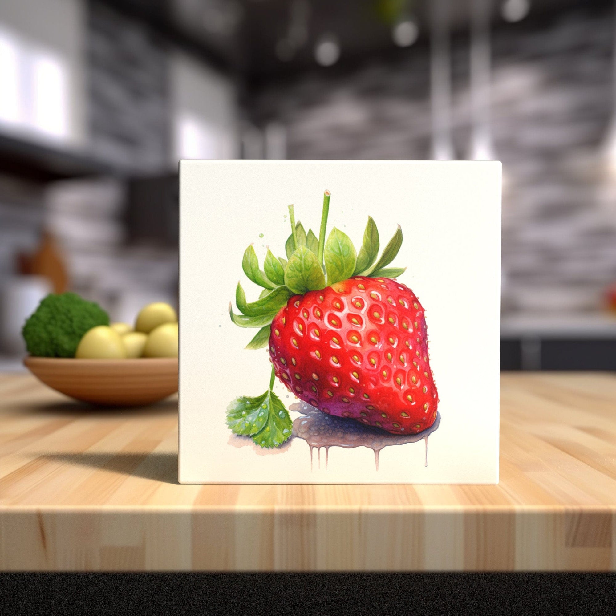 Peeping Tom's Cottage Custom Printed Tile Juicy Summer Strawberry Art Tile: Luscious Berry Home Decor – Fresh Kitchen Ceramic Artwork