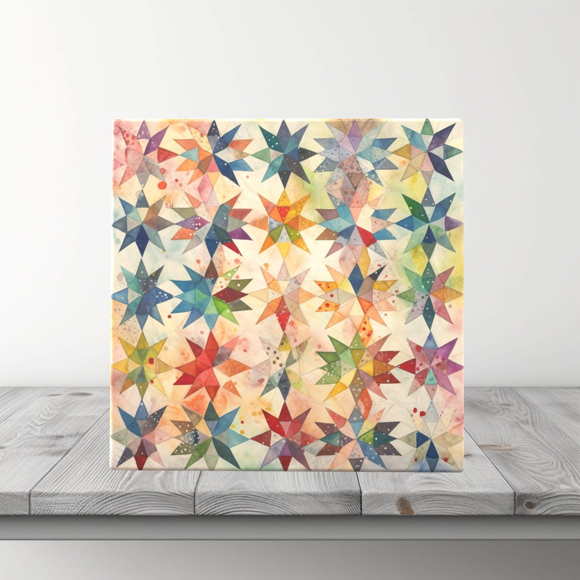 Peeping Tom's Cottage Custom Printed Tile Kaleidoscope Quilt Stars: Artisan Watercolor Ceramic Tile - Home Decor Mosaic
