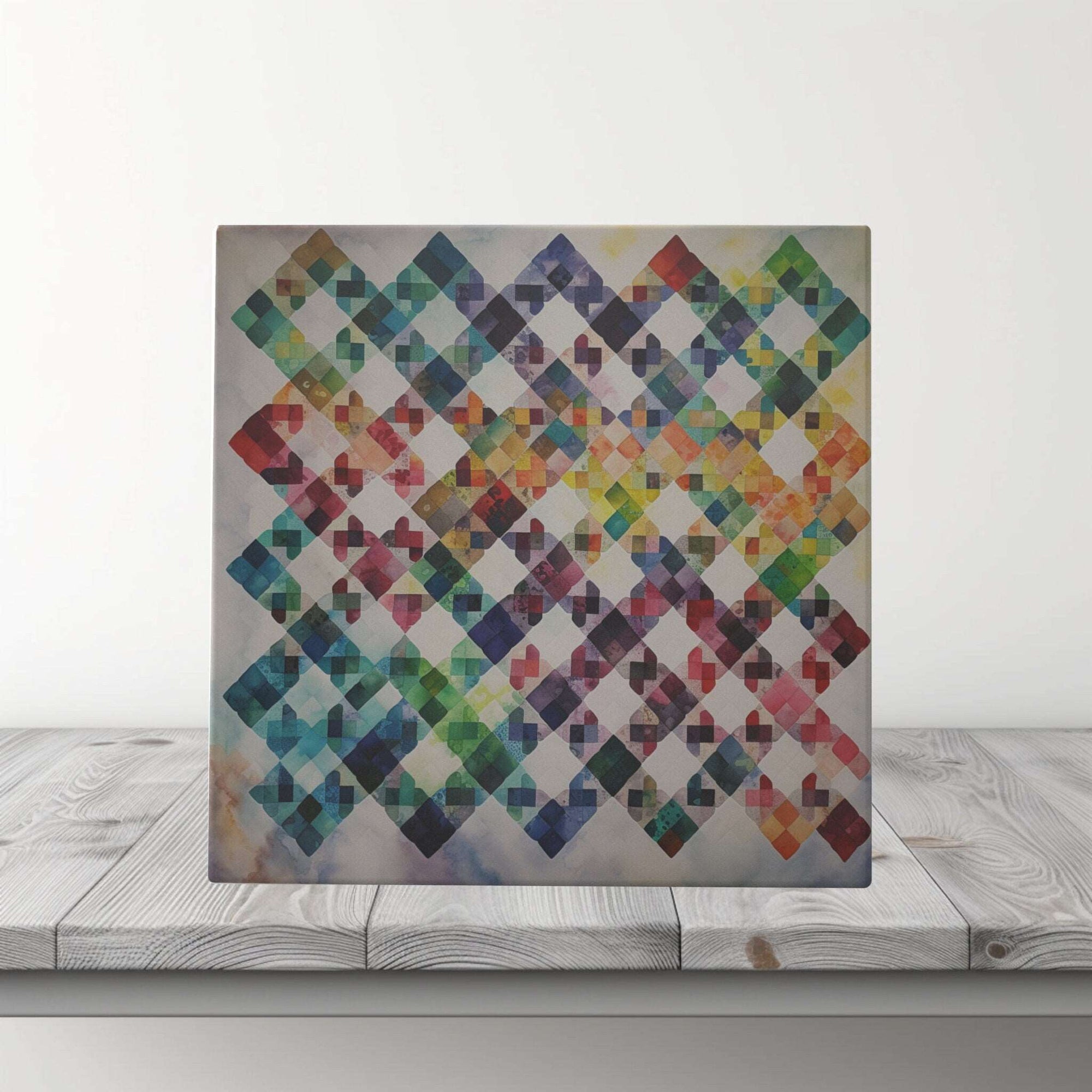 Peeping Tom's Cottage Custom Printed Tile Lattice: Handcrafted Watercolor Quilt Pattern Tile for Rustic Home Decor