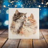 Peeping Tom's Cottage Custom Printed Tile Loving Embrace Watercolor Cats Art Tile - Whimsical Home Decor Piece