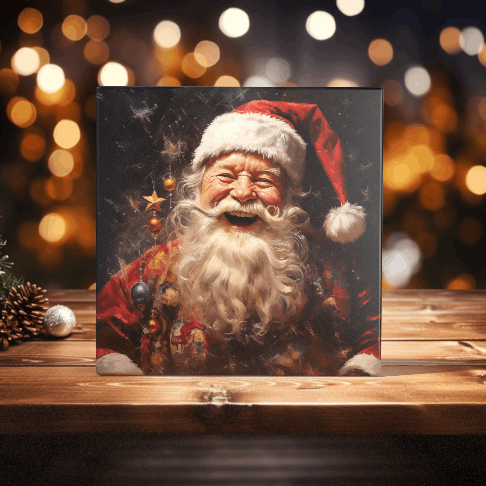 Peeping Tom's Cottage Custom Printed Tile Merry Moments - Festive Santa Claus Portrait Art Tile for Enchanting Christmas Decor