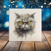 Peeping Tom's Cottage Custom Printed Tile Moody Persian Cat Watercolor Art Tile - Intense Feline Gaze Home Decor Accent