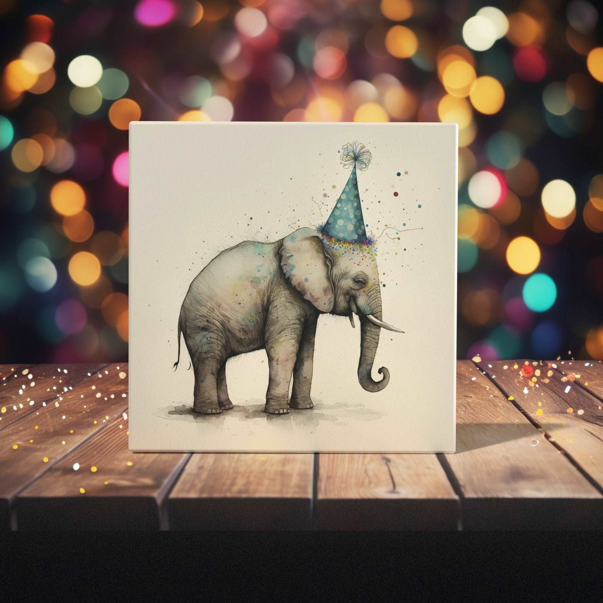 Peeping Tom's Cottage Custom Printed Tile Party Pachyderm - Whimsical Handcrafted Elephant Art Tile for Joyful Home Decor