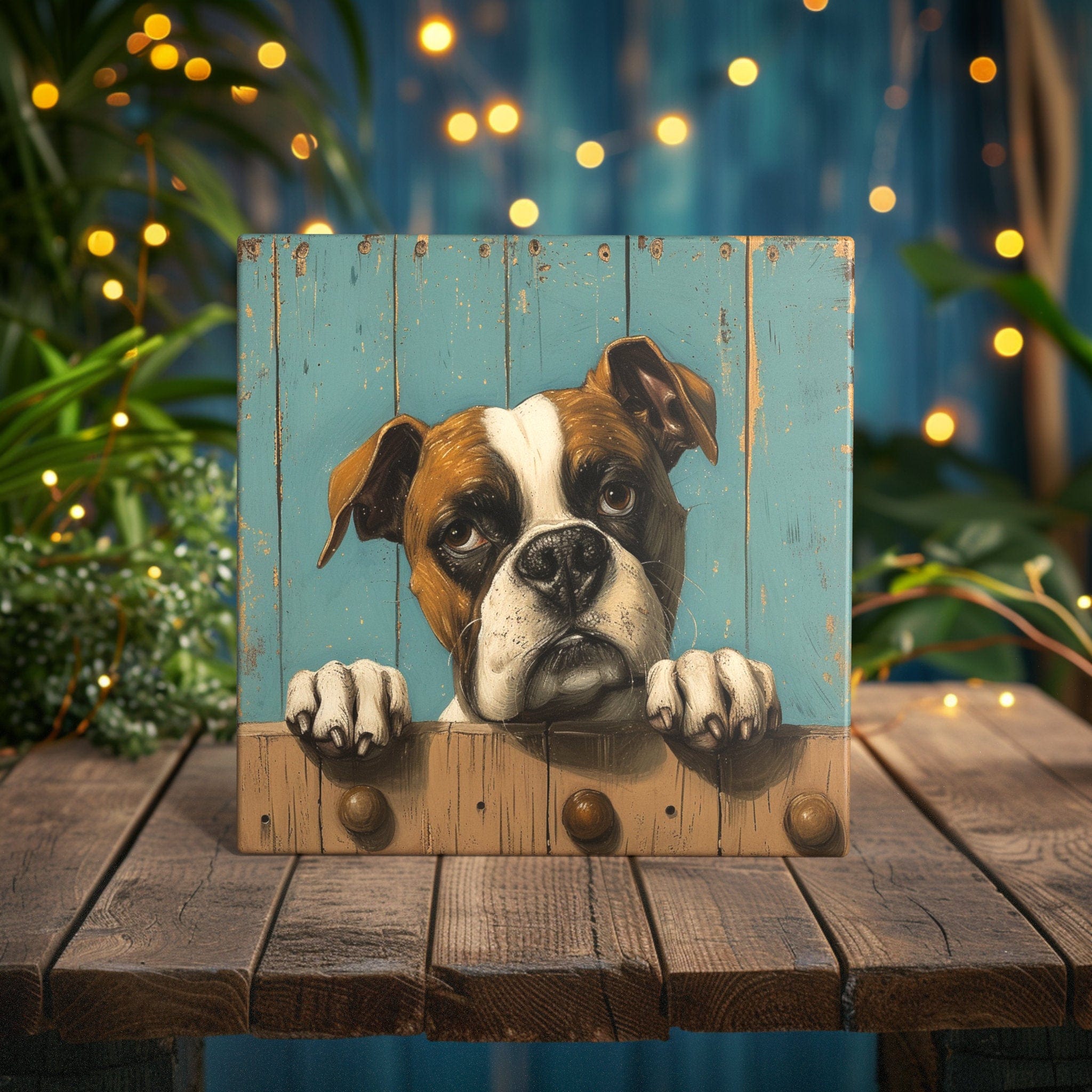 Peeping Tom's Cottage Custom Printed Tile Peekaboo Pup: The Watchful Companion Ceramic Tile