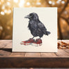 Peeping Tom's Cottage Custom Printed Tile Quirky Raven in Red Sneakers Illustration - Unique Ceramic Tile Art for Modern Home Decor