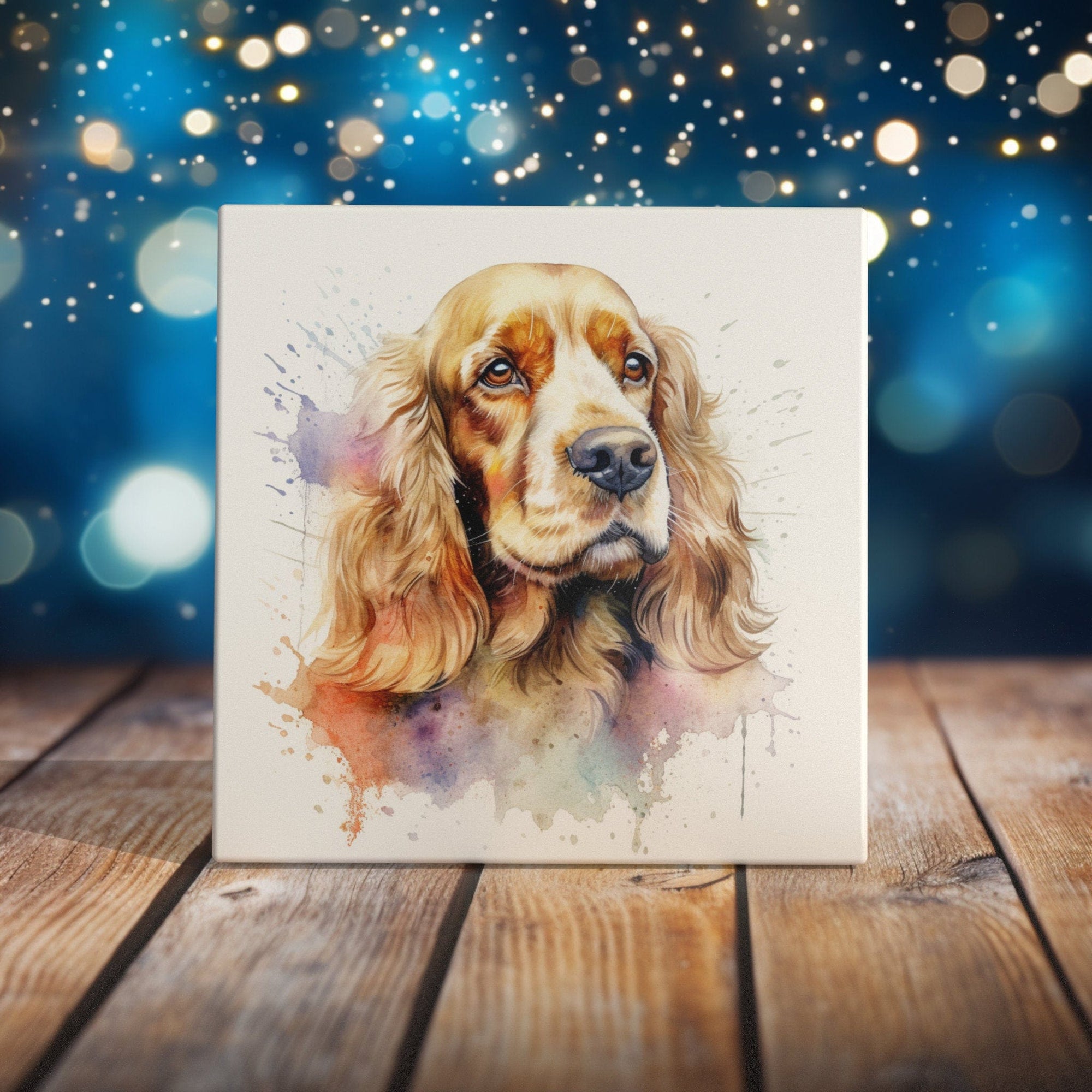 Peeping Tom's Cottage Custom Printed Tile Regal Cocker Spaniel Art Tile - Hand-Crafted Watercolor Portrait with a Splash of Color for Elegant Home Decor