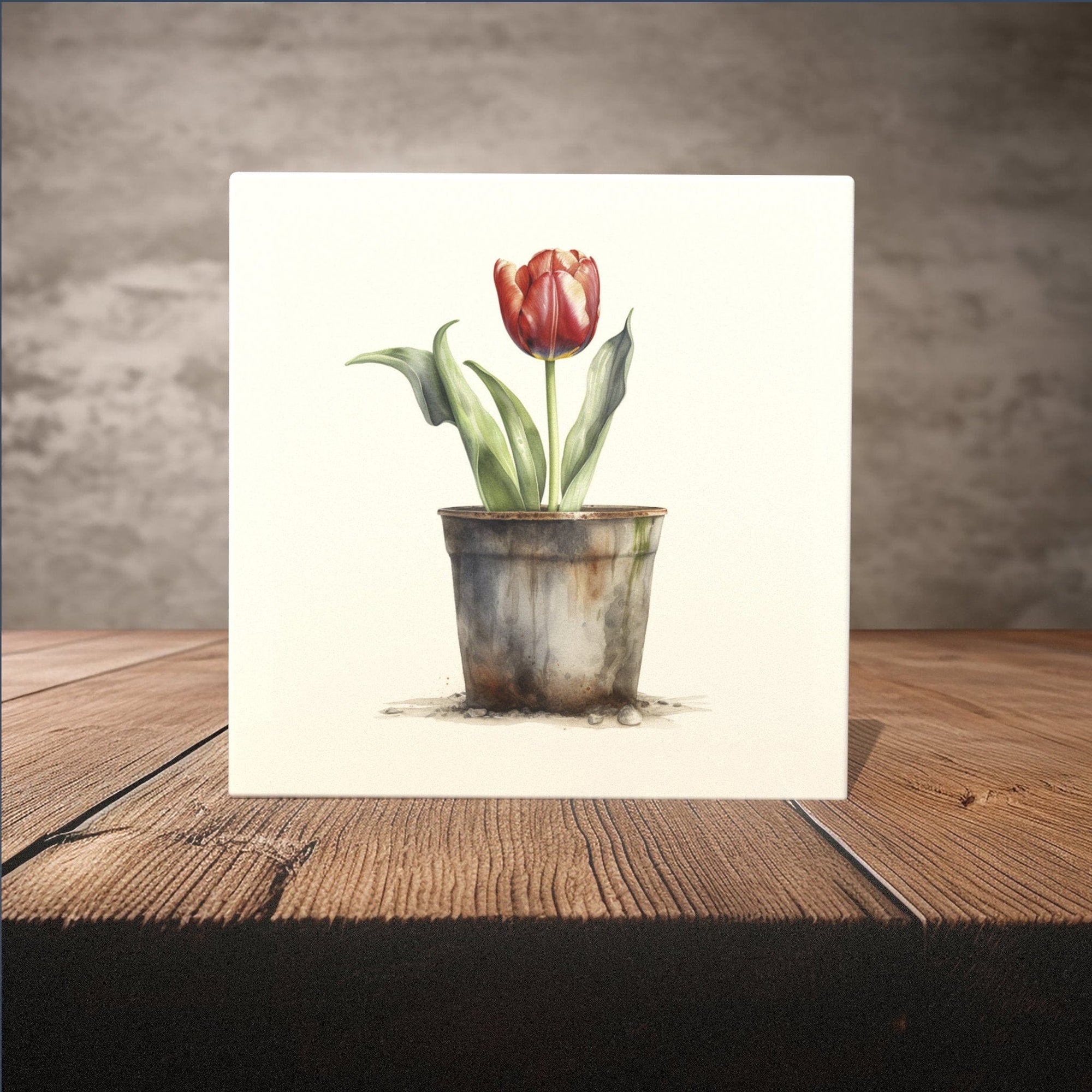 Peeping Tom's Cottage Custom Printed Tile Rustic Elegance Red Tulip: Hand-Painted Ceramic Tile for Charming Home Decor