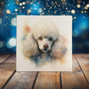Peeping Tom's Cottage Custom Printed Tile Serene White Poodle Watercolor Art Tile - Dreamy Canine Portrait for Elegant Home Decor
