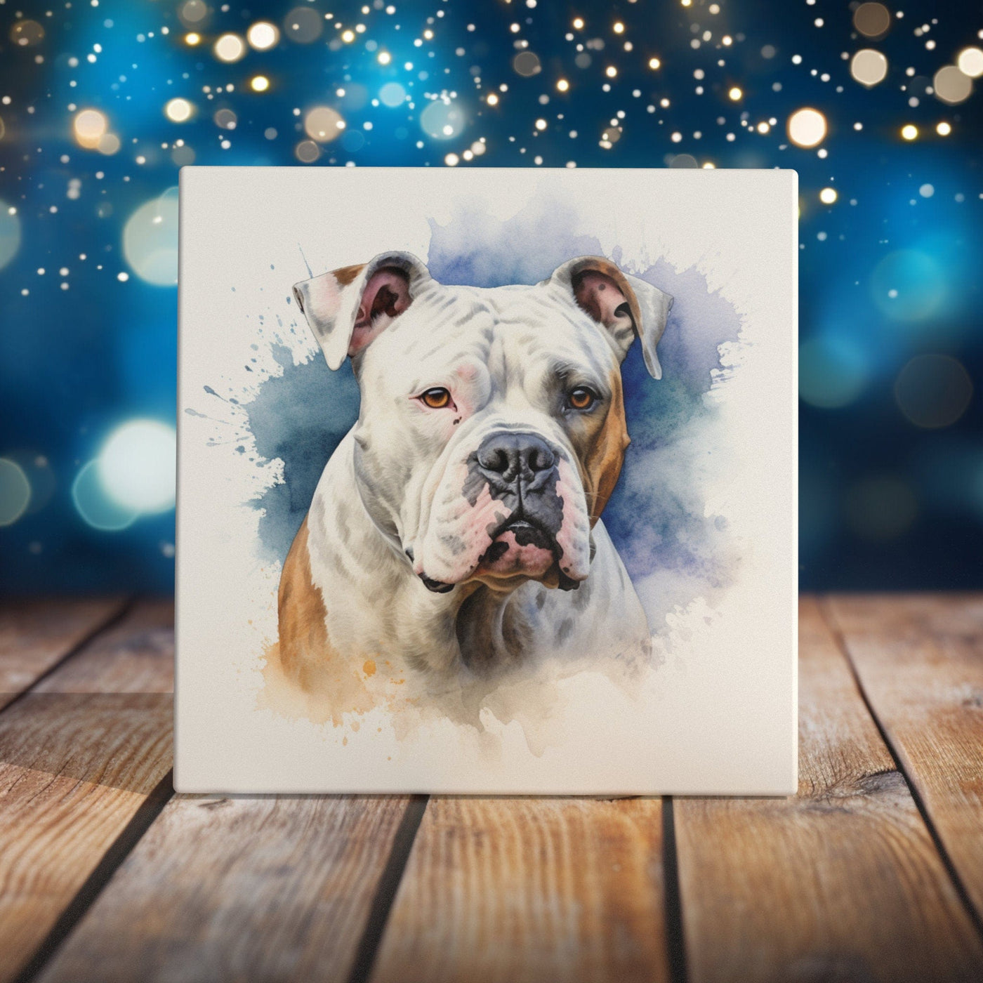 Peeping Tom's Cottage Custom Printed Tile Soulful American Bulldog Art Tile - Hand-Painted Watercolor Decorative Piece for Home and Office