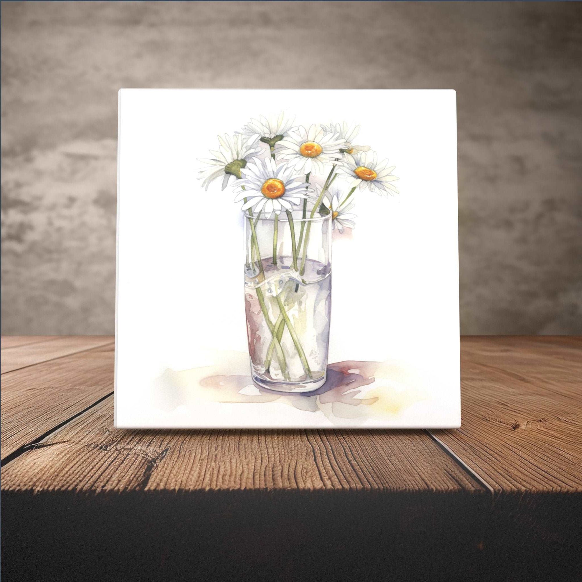 Peeping Tom's Cottage Custom Printed Tile Springtime Daisy Display Ceramic Tile - Bright and Airy Home Decoration