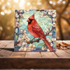 Peeping Tom's Cottage Custom Printed Tile Stained Glass Splendor - Cardinal Among Blossoms Art Tile for Elegant Home Decor