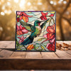 Peeping Tom's Cottage Custom Printed Tile Stained Glass Splendor - Green Hummingbird among Floral Art Tile for Vibrant Home Decor