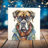 Peeping Tom's Cottage Custom Printed Tile Stylish Boxer in Glasses Art Tile - Quirky Hand-Crafted Dog Decor for Whimsical Home Styling
