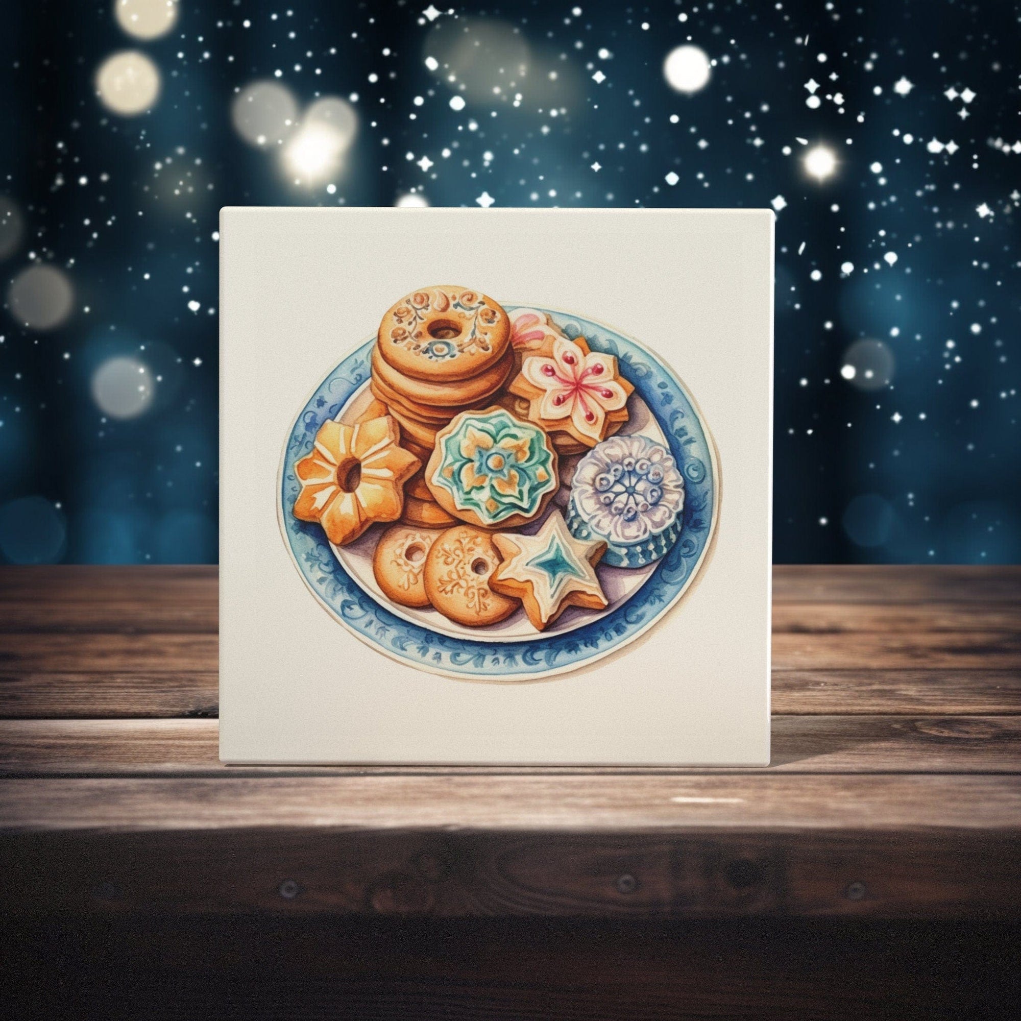 Peeping Tom's Cottage Custom Printed Tile Sweet Delights - Watercolor Christmas Cookies Art Tile for Festive Kitchen Decor
