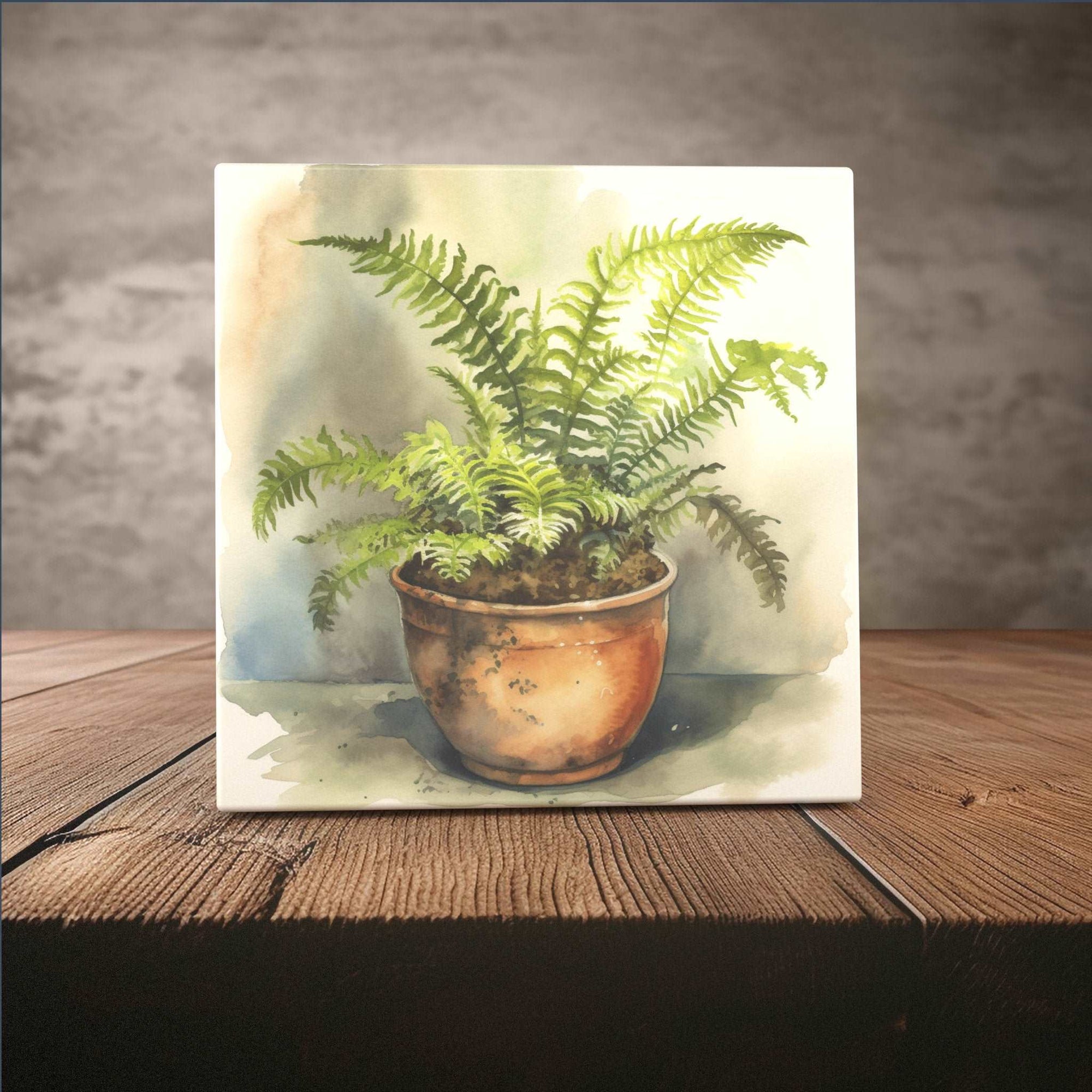 Peeping Tom's Cottage Custom Printed Tile Tranquil Fern Watercolor Ceramic Tile - Botanical Home Decor