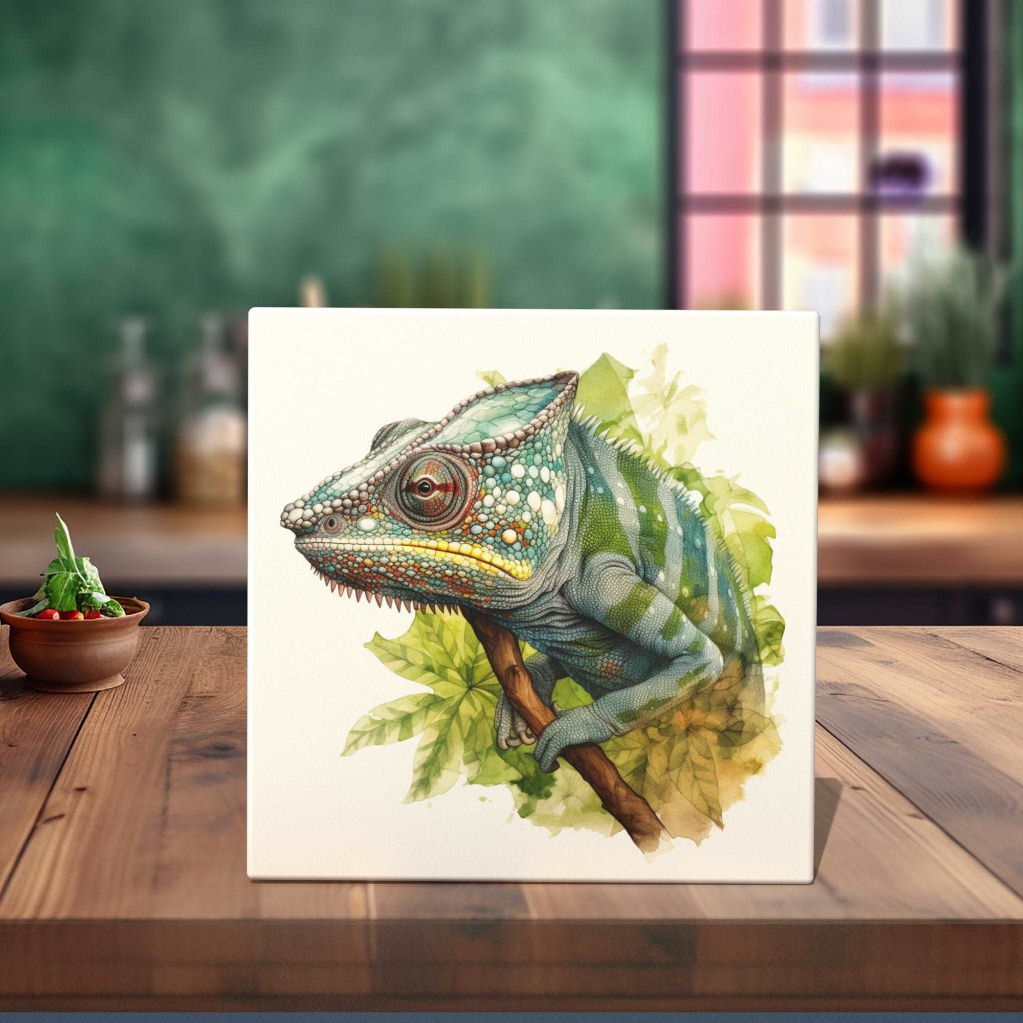 Peeping Tom's Cottage Custom Printed Tile Tropical Chameleon Decorative Ceramic Tile - Lush Living Room Decoration