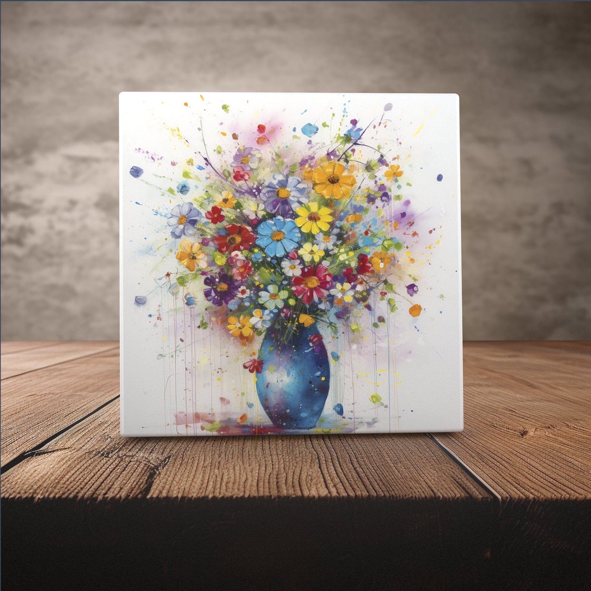 Peeping Tom's Cottage Custom Printed Tile Vibrant Bloom Symphony - Watercolor Floral Explosion Art Tile for Home Decor